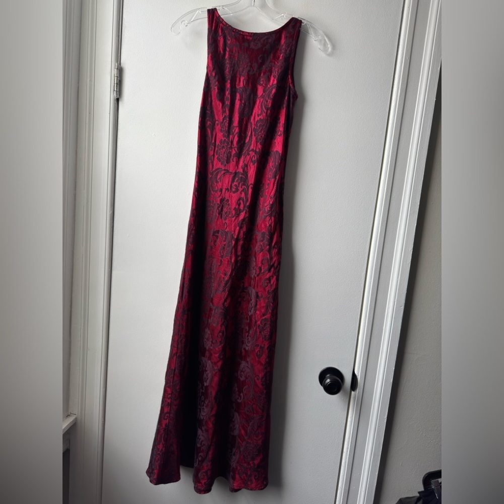 Vintage CDC Floral Burgundy and Black Patterned Maxi Dress